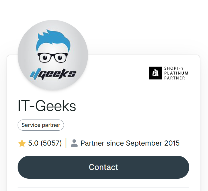 IT-Geeks Shopify Platinum Partner service partner profile with 5.0 rating