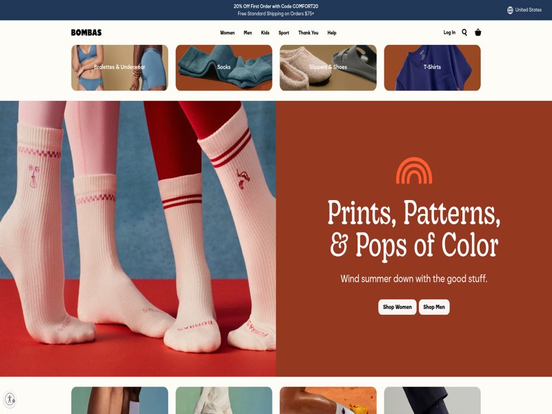 Bombas online store homepage