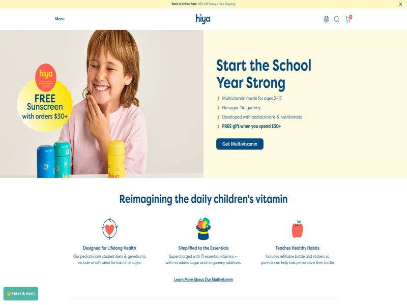 Hiya Health online store homepage