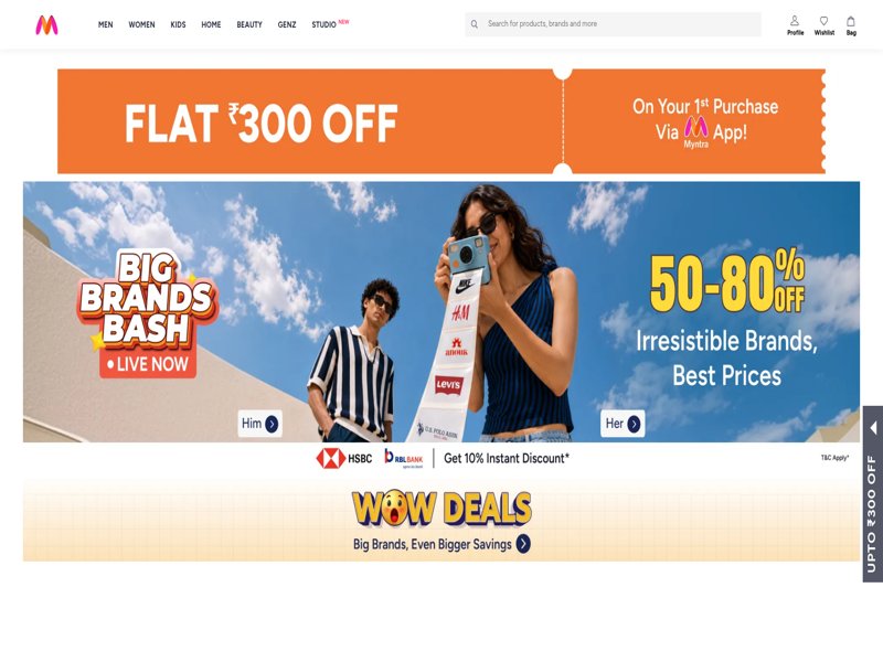 Myntra online store homepage